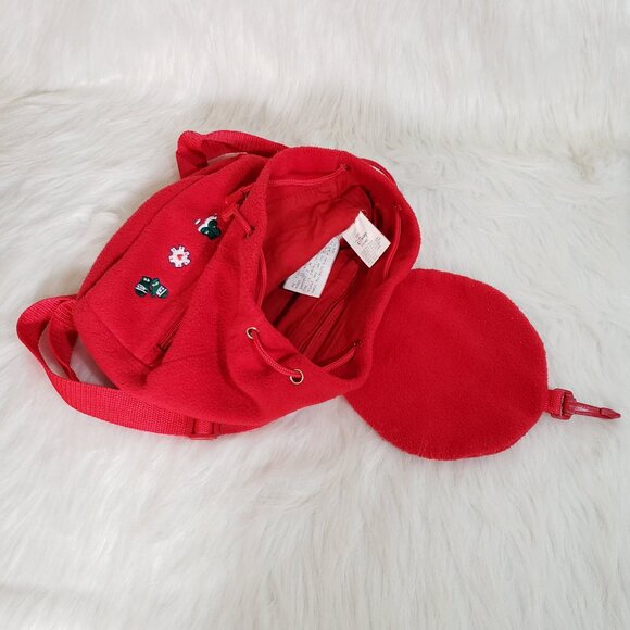 Y2K Cozy Day DISNEY STORE Winnie The Pooh Fleece Red Embroidered Backpack rvhtf - Picture 9 of 13
